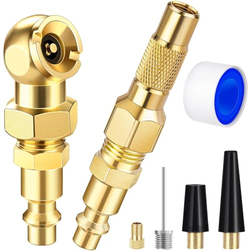 LUMITECO 2-Pack Heavy Duty Air Chuck Set,Screw On Tire Inflator Nozzle & Closed Ball Tire Chuck with 1/4" NPT Standard Quick Plug, Tire Air Chuck w/Presta Valve & Air Pump Ball Needle Set - size: Ball Foot+Twist On
