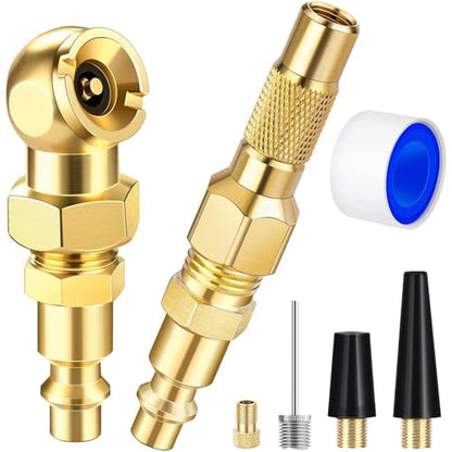 LUMITECO 2-Pack Heavy Duty Air Chuck Set,Screw On Tire Inflator Nozzle & Closed Ball Tire Chuck with 1/4" NPT Standard Quick Plug, Tire Air Chuck w/Presta Valve & Air Pump Ball Needle Set - size: Ball Foot+Twist On
