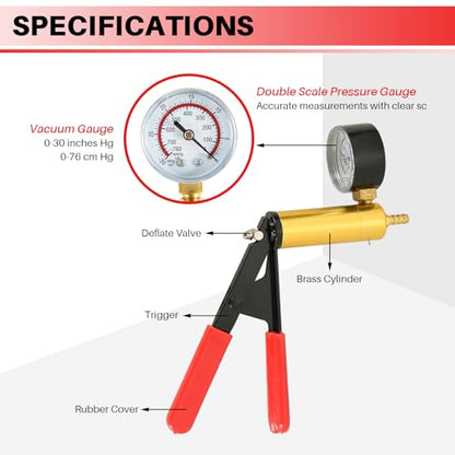 DASBET 2 in 1 Brake Bleeder Kit with Hand Held Vacuum Pump Tester | 16PCS Brake Clutch Bleeder Tool with Adapters One-Man Brake and Clutch Bleeding System for Automotive (Red) - color: Red
