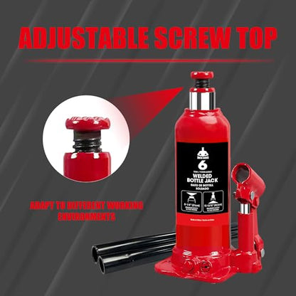 JACK BOSS Bottle Jack 6 Ton (13,200 LBs) Hydraulic Car Jack, Fit for Auto Truck Repair and House Lift, Red, AS90604B