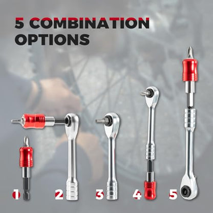 ROCKBROS Bike Tools Kit Set 14 in 1 Multi-Function Repair Tool | Portable Foldable,Reversible Ratchet Wrench,10 Bits,2 Tire Levers, For Road Bike, Mountain Bike and E-Bike