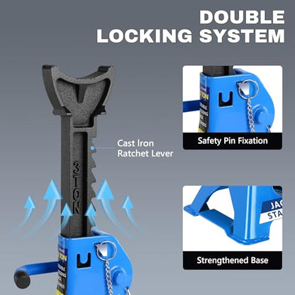 2 Ton (4000 lbs) Capacity, Low Profile Hydraulic Trolley Service/Floor Jack Combo with 2 Ratchet 3 Ton Jack Stands, tire Repair kit, 14-inch Wheel Cross Wrench - color: 2Ton with Jack stands+Tire repair kit+Wrench Blue