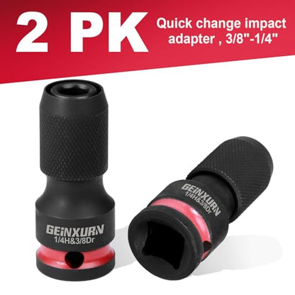 Geinxurn 2PCS Impact Screwdriver Bit Holders, 3/8-Inch Square Drive to 1/4-Inch Quick Release Hex Socket Adapter for Impact Wrench - size: 2pcs-3/8"