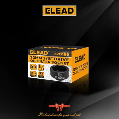 ELEAD 32 mm Oil Filter Socket Wrench, 3/8'' Drive 6-Point Oil-Filter Removal Tool, Metric Oil Filter Wrenches, Low Profile Design for Easy Removal, Chrome Vanadium Steel Oil-Change Tool - style: 32mm