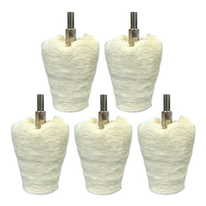 5PCS Cone-Shaped White Flannelette Buffing Wheel for Drill, Buffing Pad Cotton Polishing Wheel with 1/4" Handle, Wheel Shaped Polishing Tool for Metal Aluminum, Stainless Steel, Chrome, Jewelry, Wood