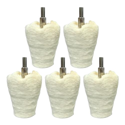 5PCS Cone-Shaped White Flannelette Buffing Wheel for Drill, Buffing Pad Cotton Polishing Wheel with 1/4" Handle, Wheel Shaped Polishing Tool for Metal Aluminum, Stainless Steel, Chrome, Jewelry, Wood