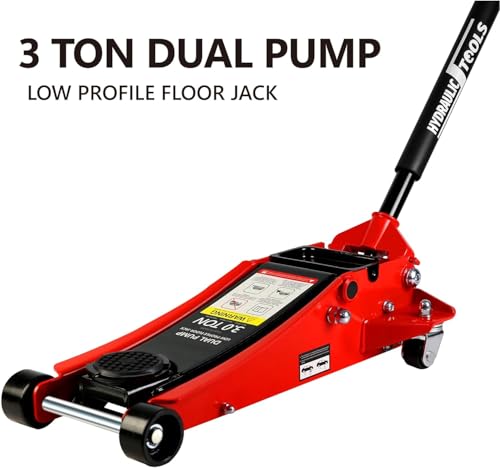 3 Ton Low Profile Floor Jack, Heavy Duty Floor Jack with Dual Pistons Quick Lift Pump, Steel Car Jacks Adjustable Height 3.3"-19.7", Hydraulic Trolley Floor Jacks 3 Ton/6000 LBS Capacity, Red - color: Red - 3 Ton(Dual Pump), Lift 3.3"-19.7"
