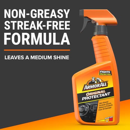 Armor All Streak-Free Original Protectant Spray, Car Interior Cleaner, 28oz | Car cleaning spray, dashboard cleaner for car interior safe on vinyl, rubber, plastic; apply with cloth, not for controls - size: 28 Fl Oz (Pack of 1)