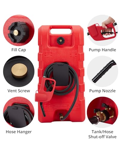 15 Gallon Gas Can, Portable Fuel Tank With Pump, Fuel Transfer Tank, Portable Gasoline Tank On Wheels With Le Fluid Transfer Siphon Pump and 10-Inch Hose for Cars, Boats, Lawnmowers, ATVs - color: Red