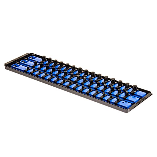 Ernst Mfg 18-Inch Organizer 3 Rail Socket Boss (8451) - Toolbox Organization Tray - SAE & Metric Storage with labels, 57 Twist-Lock Clips for 1/4-inch, 3/8-inch, & 1/2-inch Drive Sets, Blue (Patented) - color: Blue, style: 18-Inch