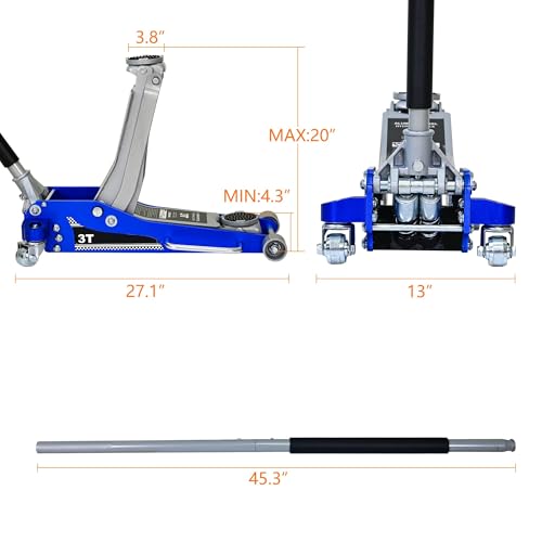 ZeHuoGe Aluminum Iron Horizontal Jack/Hydraulic Trolley Service/Floor Jack with Extra Saddle,6,600 lb Capacity (Blue, 3 Ton Aluminum) - size: 3 Ton Aluminum