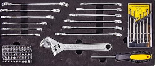 JEGS 170-Piece Mechanic's Tool Set - Includes Black Powder Coated Steel Toolbox, Sockets, Extenders, Ratchets, Wrenches, Screwdrivers, Pliers & Bits