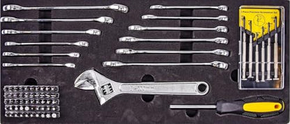 JEGS 170-Piece Mechanic's Tool Set - Includes Black Powder Coated Steel Toolbox, Sockets, Extenders, Ratchets, Wrenches, Screwdrivers, Pliers & Bits