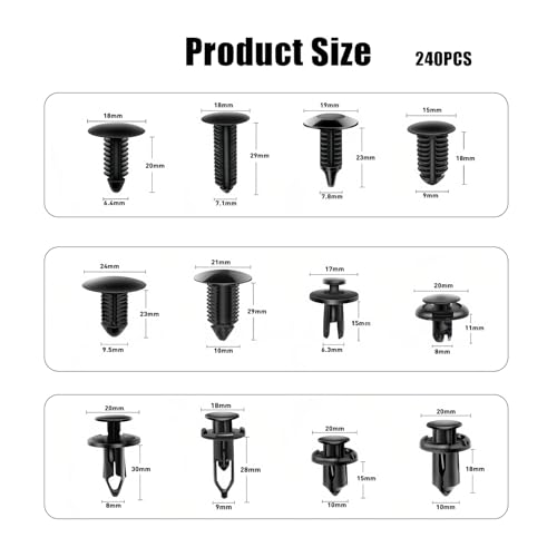 Automotive Clips and Fasteners, 240 PCS Bumper Retainer Clips, Car Plastic Rivets Fasteners Push Retainer Kit, Auto Trim Removal Tool Kit for GM Ford Honda Chrysler