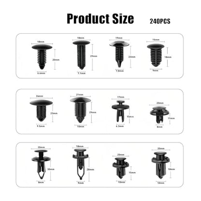 Automotive Clips and Fasteners, 240 PCS Bumper Retainer Clips, Car Plastic Rivets Fasteners Push Retainer Kit, Auto Trim Removal Tool Kit for GM Ford Honda Chrysler