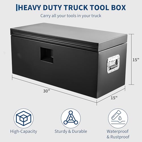 Industrial Steel Truck Tool Box w/Gas-Shock Lid, Pry-Resistant Security & Weatherproofing Toolbox Organizer Chest Fits Pickup, Truck Bed, RV, Trailer - color: Black, size: 15X15X30 inch