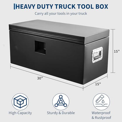 Industrial Steel Truck Tool Box w/Gas-Shock Lid, Pry-Resistant Security & Weatherproofing Toolbox Organizer Chest Fits Pickup, Truck Bed, RV, Trailer - color: Black, size: 15X15X30 inch