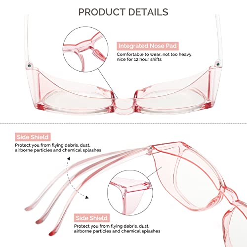 Anti Fog Safety Glasses for Women, Safety Goggles for Nurse, Protective Eyewear, Blue Light Blocking & UV Protection - color: Pink