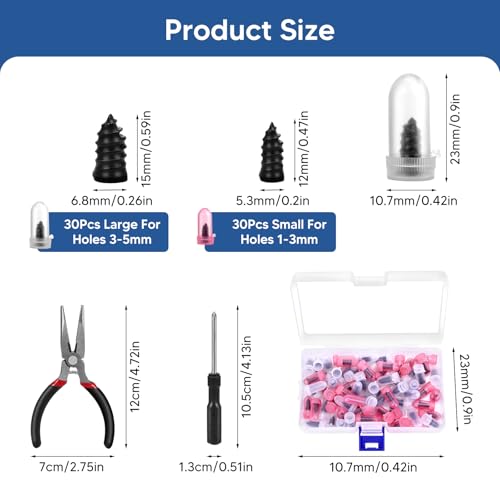 60pcs Tire Repair Screws Kit with Pliers and Screwdriver, Vacuum Rubber Nails Self-Service Flat Tire Plug Kit for Tubeless Car, Truck, Motorcycle, ATV, Tractor Puncture Emergency Repair
