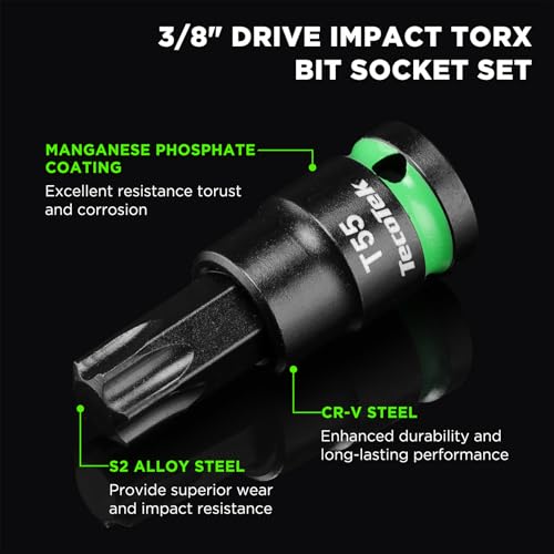 TecoTek 3/8" Drive Impact Torx Bit Socket Set, Extra Long Torx Socket, S2 Alloy Steel Star Bit Sockets, 24PCS Star Bit Set, T10-T60, 2in & 6in Long, CR-V & S2 Alloy Steel Set, Enhanced Storage Case - size: Torx Bit Socket