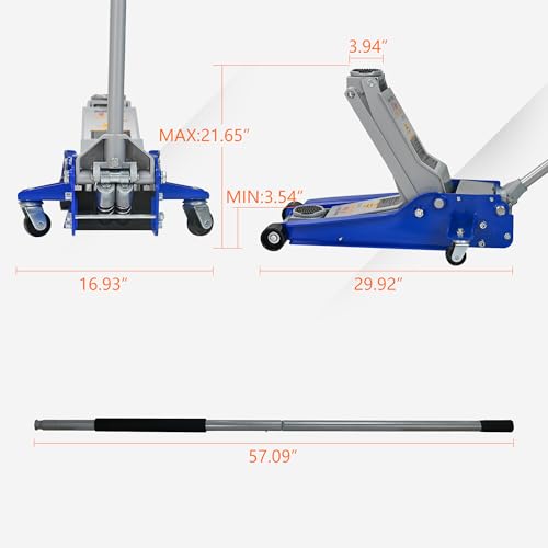 3-Ton Low-Profile Floor Jack Dual-Piston Pump 3.1-18.7in Lift Aluminum Steel Racing Black Silver for Cars Trucks SUVs - color: Black+Silver_1