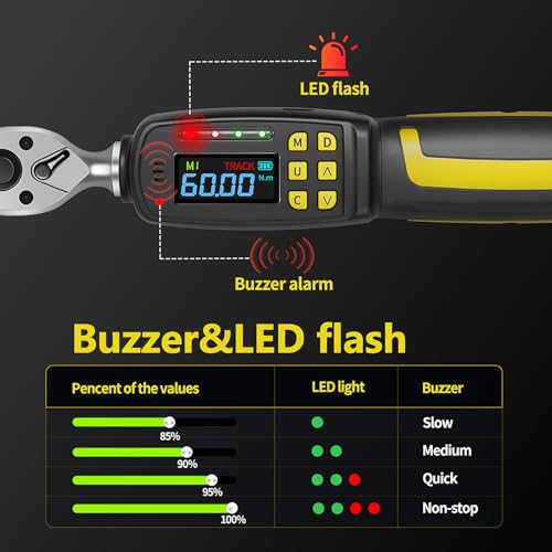 3/8" Drive Digital Torque Wrench, 1.4-44 Ft.lbs (1.8-60 Nm) | ±2% Accuracy Electronic Torque Wrench with Dual Direction Ratchet, Buzzer and LED Indicator, for Motorcycle & Spark Plugs - size: 3/8" 60Nm