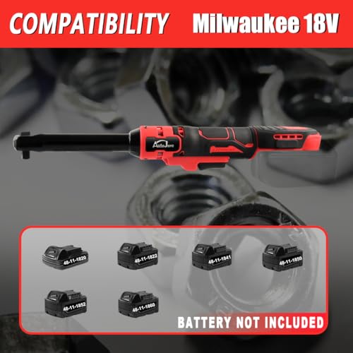 Extended Cordless Electric Ratchet Wrench 65 ft-lbs 3/8" Drive Power Ratchet Tool Compatible with Milwaukee 18V Battery (No Battery) with 7pcs Socket, 1/4" Socket Adapter and 3" Extension