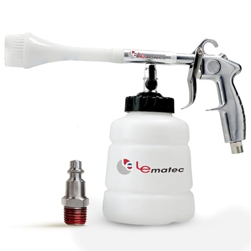 LE LEMATEC Interior Detailing Gun, Air Foam Car Wash Tool with Scrub Brush | Cleans Upholstery Carpet Vents Seats, Pneumatic Tornado Cannon, Solution Bottle, Auto Detail Kit - size: 3,000+ RPM