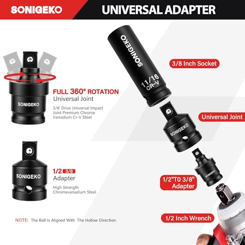 48-Piece 3/8" Drive Impact Socket Set CR-V Steel | SAE (5/16 to 3/4 inch) and Metric (8-22mm) Size, 3" and 6" Drive Extension Bar, Universal Joint, 3/8" to 1/2" Impact Adaptor - size: 48 PCS, 3/8" Socket Set, Metric & SAE
