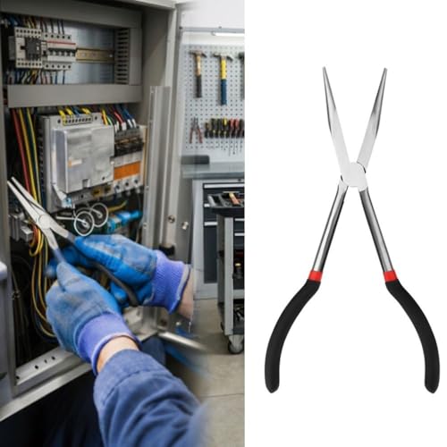 11 Inch Long Reach Needle Nose Pliers - Non-Slip Grip Straight Needle Nose Pliers for Mechanics, Electricians, Fishing and Home Repairs