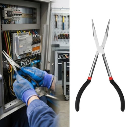 11 Inch Long Reach Needle Nose Pliers - Non-Slip Grip Straight Needle Nose Pliers for Mechanics, Electricians, Fishing and Home Repairs