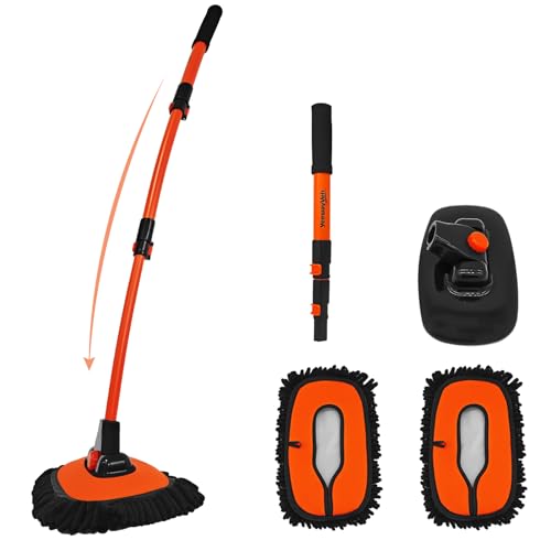 YeewayVeh Car Wash Brush, 43" Extendable Car Wash Brush Mop with Long Handle, 15 Degree Curved Soft Car Washing Brushes with Extra Microfiber Brush Head for Truck SUV Cleaning, Orange - color: Orange, size: 2 pieces