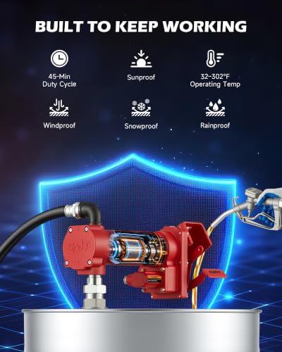 OMT 12V 20 GPM Fuel Transfer Pump with Manual Nozzle | 20 GPM High Flow Gasoline & Diesel Transfer Pump, Portable Electric Fuel Pump for Trucks, Tractors, Farm & Jobsite Use - color: 20GPM Gas Pump Kit