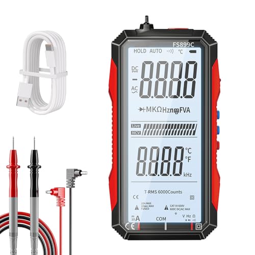 Rechargeable Digital Multimeter, 2026 New FS899L Multimeter, Auto Digital Display Tester, 6000 Counts True RMS Tester with Color Screen, for Home Automotive Industrial Electrical Repairs (FS899C) - color: FS899C
