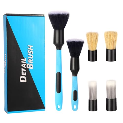 Car Detailing Brush Set - Covers Large Area Inside or Outside Vehicles | Removable Brush Heads、Blue Handles、Ultra Soft Bristles、Handle XL Brush、Ultra Soft Detailing Brush
