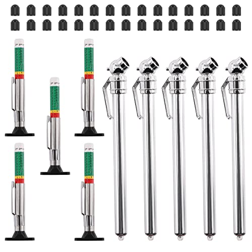 40Pcs Tire Tread Depth Gauge Measuring Tool Set with Pencil Tire Pressure Gauge Set Tire Valve Stem Caps for Motorcycle Truck Car