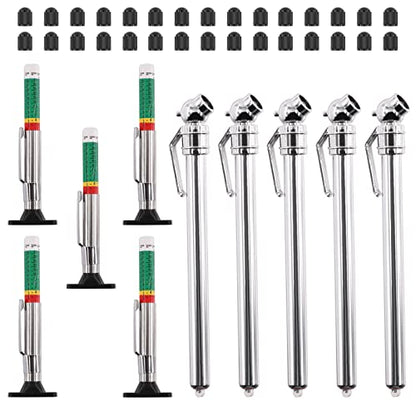 40Pcs Tire Tread Depth Gauge Measuring Tool Set with Pencil Tire Pressure Gauge Set Tire Valve Stem Caps for Motorcycle Truck Car