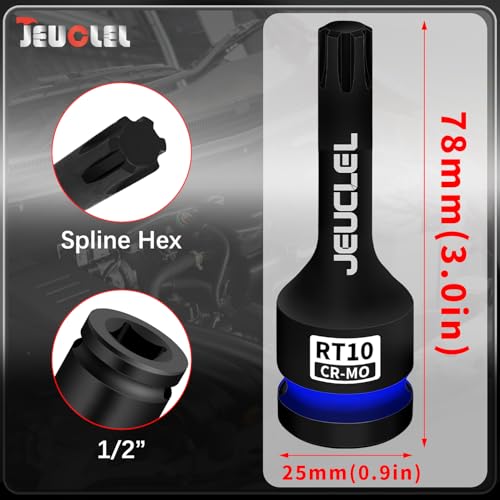 RT10 Spline Bit Socket, 1/2" Drive Spline Hex 6 Point Impact Socket | 3-Inch, Cr-Mo Steel, Lengthen Screwdriver Adapter for Electric Ratchet Wrenches, Fastening Screws, Socket Wrench, Head Drill - size: RT10