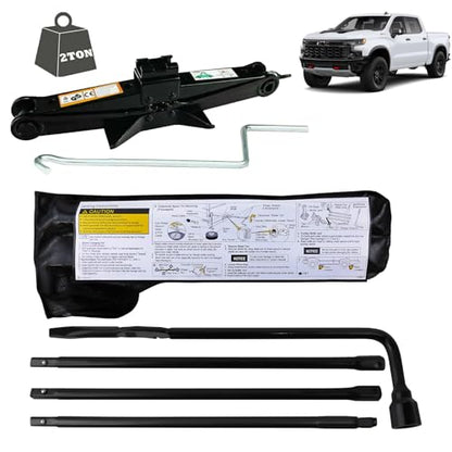 Truck Spare Tire Repair Tool Kit Fit for Chevrolet GMC Silverado Sierra 1500 2500 3500 (2000-2014), Heavy Duty Car Jack Kit Scissor Jack for Car 2 Ton (4,400 lbs), Portable Tire Jack Tool Changing Kit