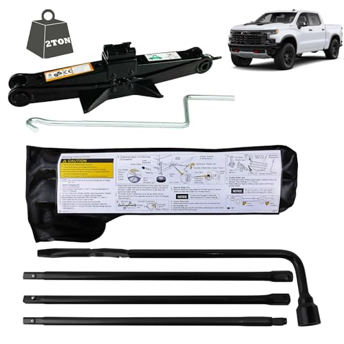 Truck Spare Tire Repair Tool Kit Fit for Chevrolet GMC Silverado Sierra 1500 2500 3500 (2000-2014), Heavy Duty Car Jack Kit Scissor Jack for Car 2 Ton (4,400 lbs), Portable Tire Jack Tool Changing Kit