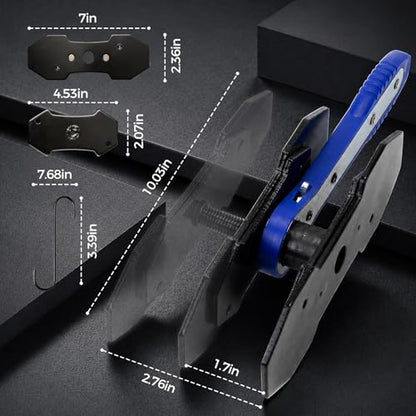 Brake Caliper Compression Tool, Ratcheting Caliper Piston Compressor Tool | for Single, Twin & Quad Pistons, Fits Cars/Trucks/SUVs, Includes 2 Hooks, 2 Steel Plates & Gloves