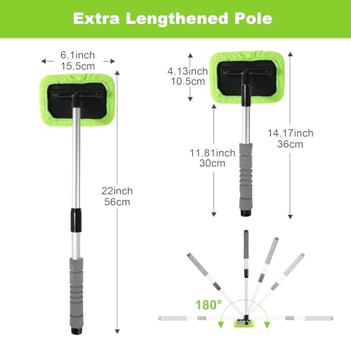 XINDELL Interior Windshield Cleaner Tool – Car Window Cleaning Tool 22inch Extendable Long Handle for Easy Cleaning, 9pcs Reusable Microfiber Pads, Streak-Free Interior & Exterior Auto Glass Cleaner - size: 22in