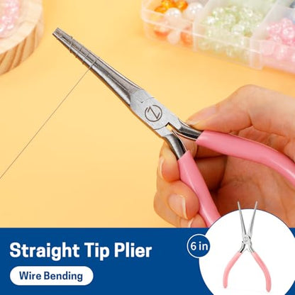 VISEMAN 6" Mini Needle Nose Pliers, 2PCS Pink Long Nose Pliers Set | with Comfort Handles for Handmade Craft - style: Pink (Straight + 45-Degree Bent)