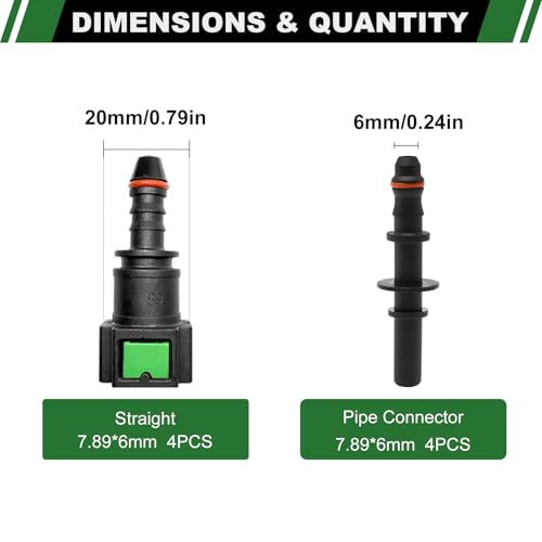 Fuel Line Quick Connect Set, 4 Sets Fuel Line Hose Quick Release Connect Fittings Include Straight Pipe Connector SAE 7.89mm to ID 6mm - color: 4 Sets Fuel Line Quick Connect SAE 7.89mm to ID 6mm