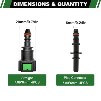 Fuel Line Quick Connect Set, 4 Sets Fuel Line Hose Quick Release Connect Fittings Include Straight Pipe Connector SAE 7.89mm to ID 6mm - color: 4 Sets Fuel Line Quick Connect SAE 7.89mm to ID 6mm