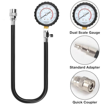 Deluxe Compression Test kit, Compression Tester Gasoline Engines | Model 2506, for 10-18mm Spark Plugs, Comprehensive Set with Dual Scale Gauge and Robust Storage Caseblack - size: Deluxe Compression test kit