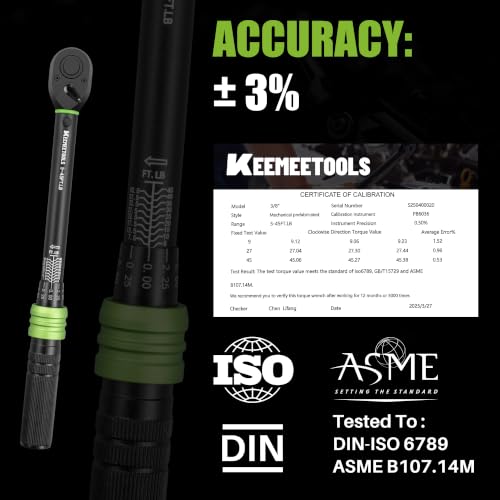 3/8 Inch Drive Torque Wrench 5-45 Ft-Lb for Bikes, Motorcycles | Click Torque Wrench (6.8-61Nm) with 3% Precision Dual-Direction Range, 72 Tooth Head for Automotive Repair, DIY Maintenance - size: 3/8" 5-45FT