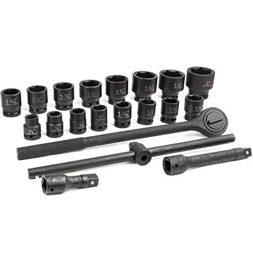 Stark USA 21-Pieces 3/4" Drive Deep Impact Socket Set Sliding T-Bar Master SAE Adapter, Ratchet, Extension Bars (3/4" - 2" inch) Large Vehicle & Equipment Maintenance