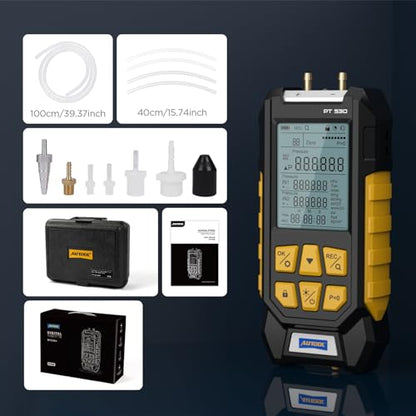 AUTOOL Manometer Gas Pressure Tester -100 to 300Kpa Digital Manometer HVAC 11 Units, Data Lock & Storage with Magnetic Back, Backlit Display