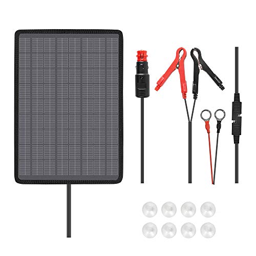 Renogy 10W Solar Trickle Charger Portable Battery Maintainer with Lighter Plug/Alligator Clips/Battery Cables for Car Boat Marine Motorcycles Truck - size: 10W